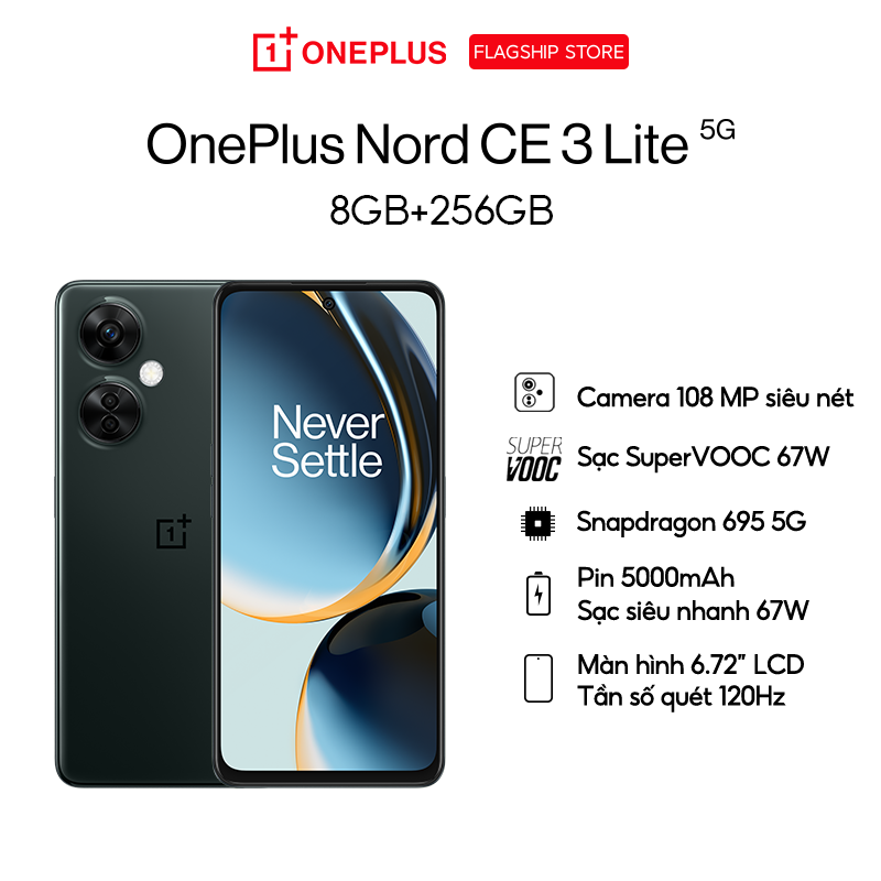 Điện thoại OnePlus Nord CE 3 Lite 5G | IPS LCD, 120Hz | 6.72 inch | 5000mAh | Sạc nhanh SuperVooc 67W | Cam 108MP