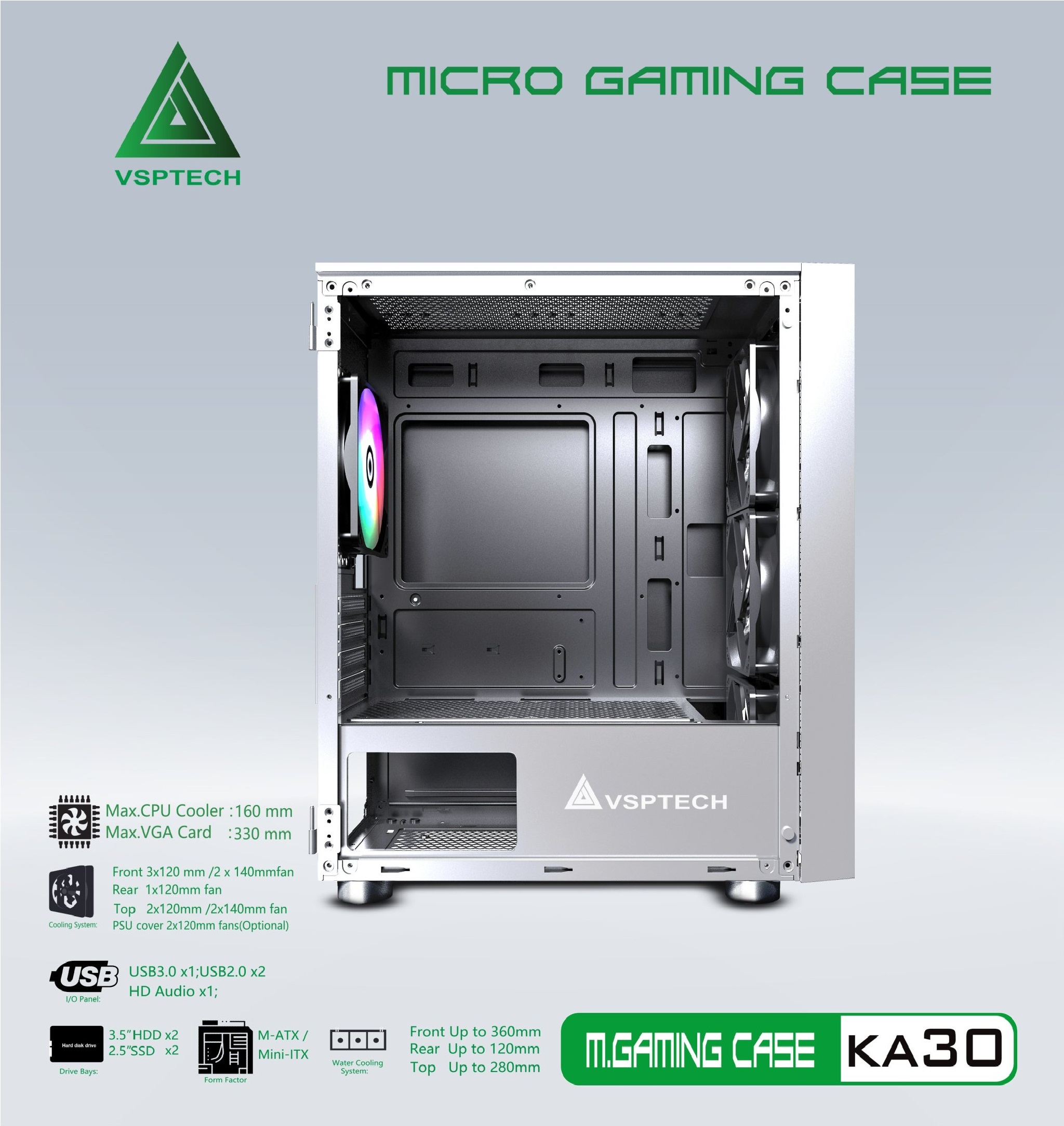 Case Gaming VSP KA30 Mini Tower (Trắng)