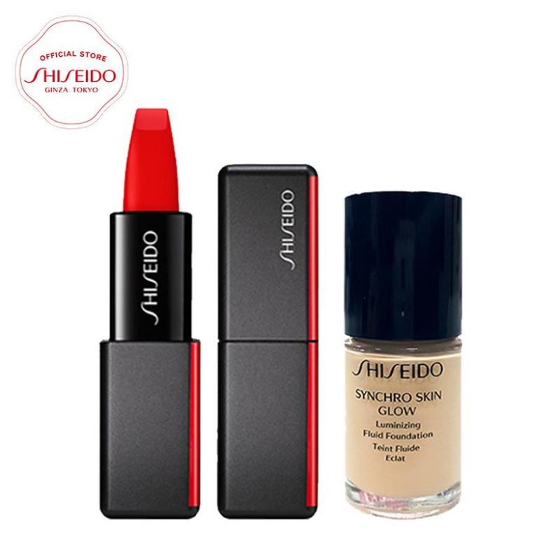 Bộ son lì Shiseido ModernMatte Lip Stick 510 Night Life 4g kèm phấn nền Synchro Skin Glow Luminizing Fluid Foundation N3 5ml cao cấp