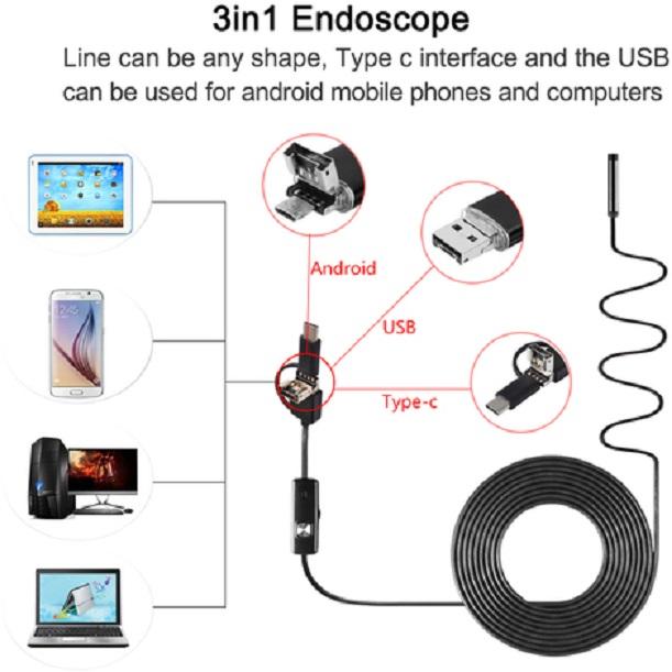 Camera 3in1 Endoscope đường kính 5.5mm dài 1m độ nét cao