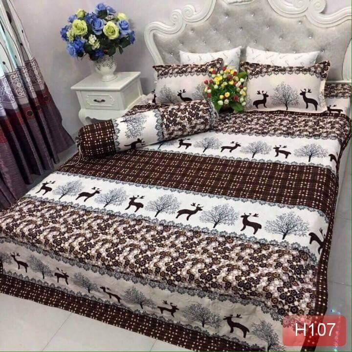 Bộ chăn ga cotton poly 5 món Hưu Nâu ( 1m6 x 2m ) - ( 1 drap + 1 vỏ gối ôm + 2 vỏ gối nằm + 1 chăn hè )