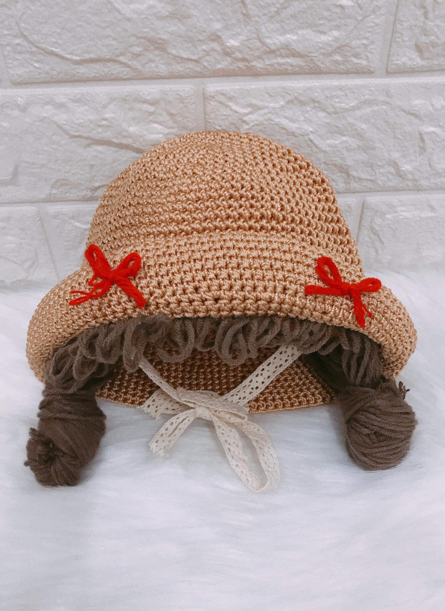 Nón mũ cói vành nơ đỏ tóc búi cho bé - loại đẹp (4-6m)
