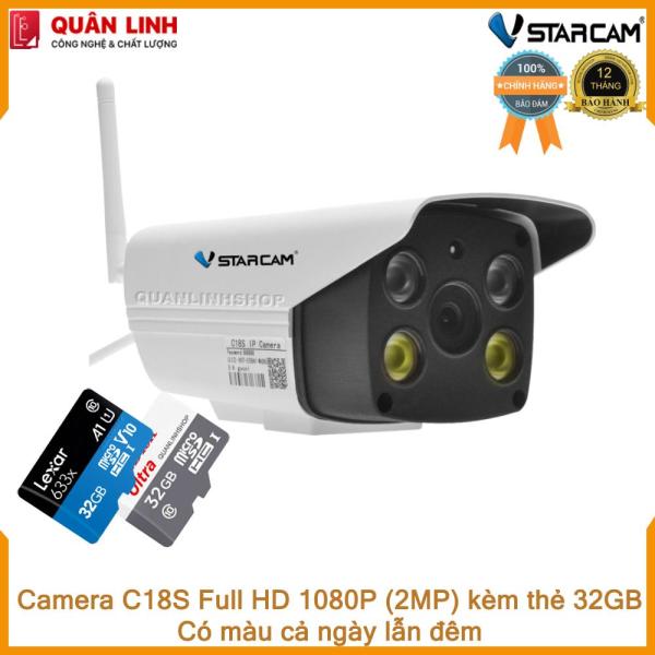 Camera giám sát ngoài trời Vstarcam C18s 2MP Full HD 1080P full màu cả ngày lẫn đêm, kèm thẻ nhớ 32GB