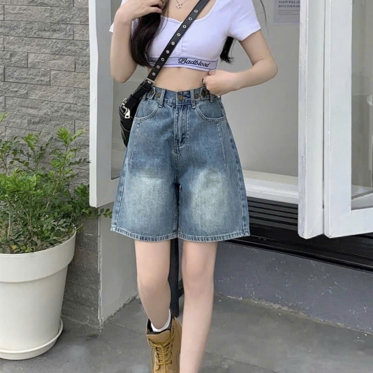 Quần jean denim nữ ống rộng dáng lửng ngố form basic cá tính size S,M,L, XL, XXL