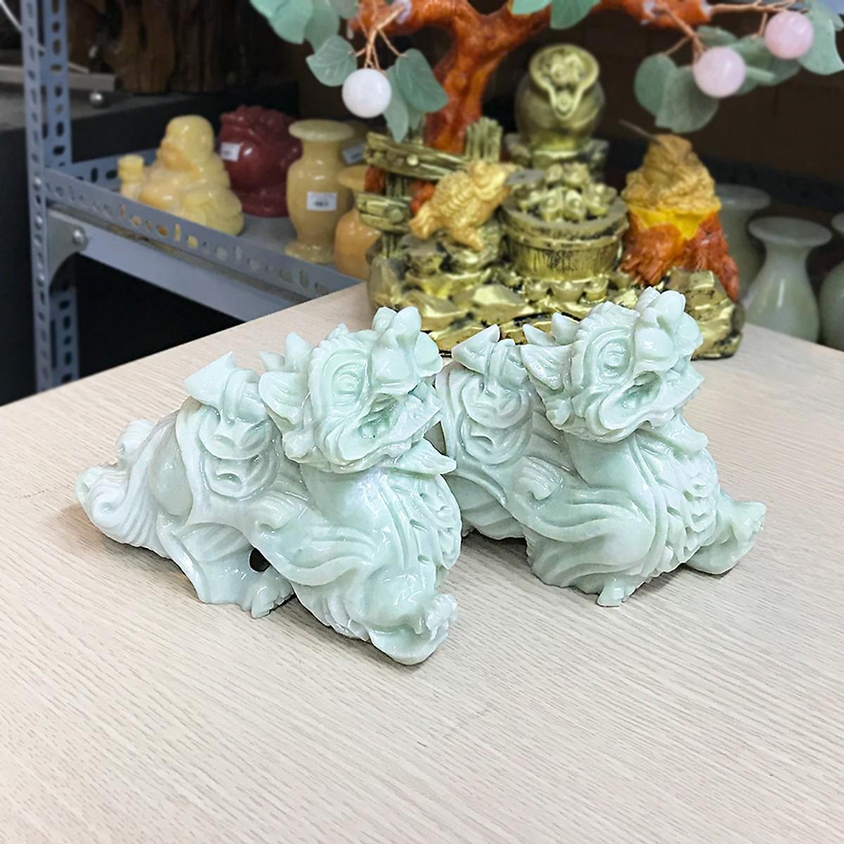Cặp tỳ hưu phong thuỷ đá trắng xanh tự nhiên (xanh trắng)