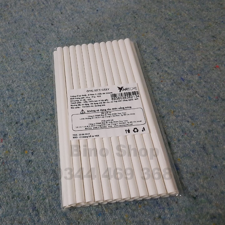 Bịch 100 Ống Hút Giấy Trơn Phi 6mm,8mm,11mm