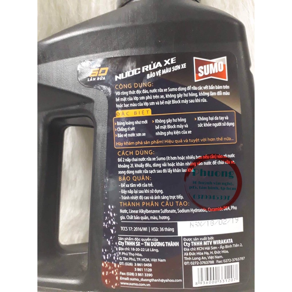 [ HÀNG CÓ SẴN ] Nước rửa xe Sumo wash & wax 1 lít