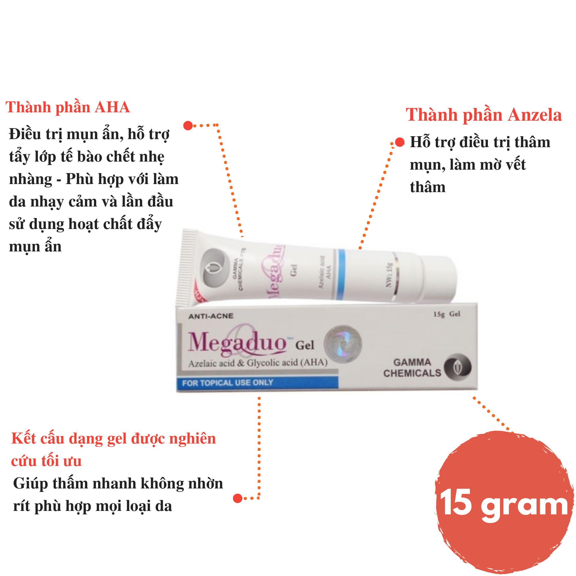 Megaduo - Gel giảm mụn trứng cá - 15g