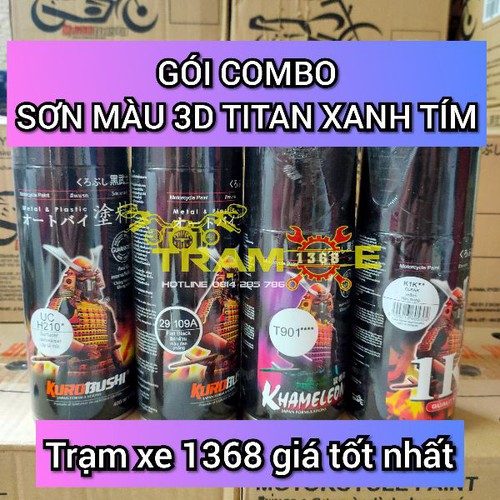 Gói combo Sơn xịt Samurai màu 3d xanh tím T901 (Uch210 - 109a - T901 - K1k) bền màu dễ sử dụng màu sắc đẹp