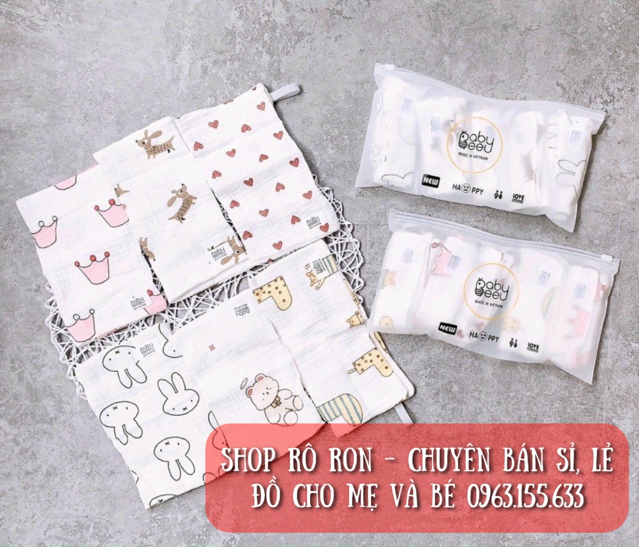SET 5 KHĂN XÔ SỮA ORGANIC CAO CẤP BABY BEE