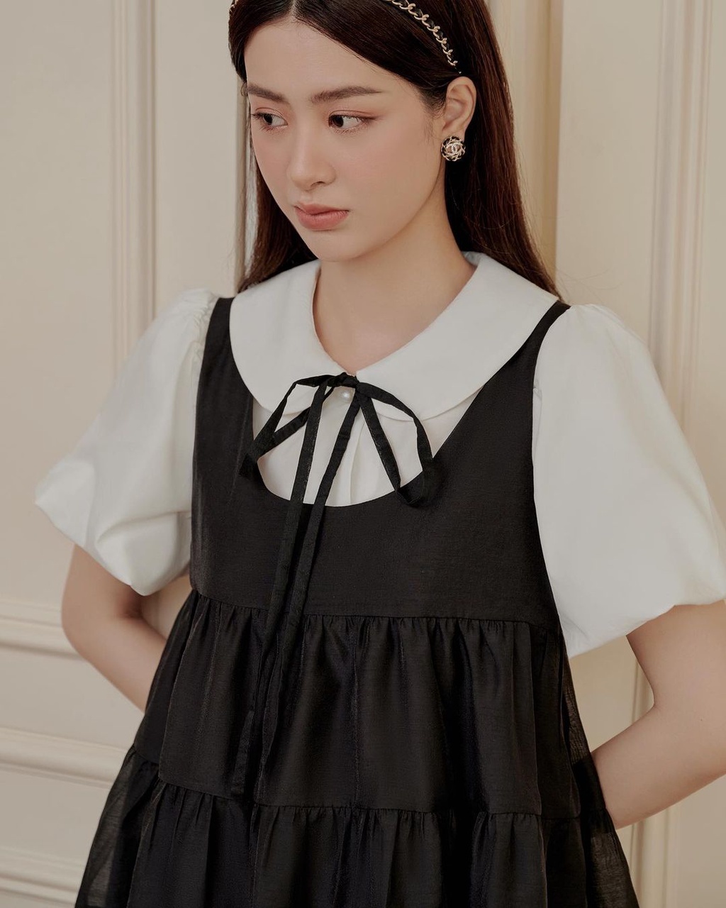Set váy áo sơ mi nữ tay bồng Linly Store