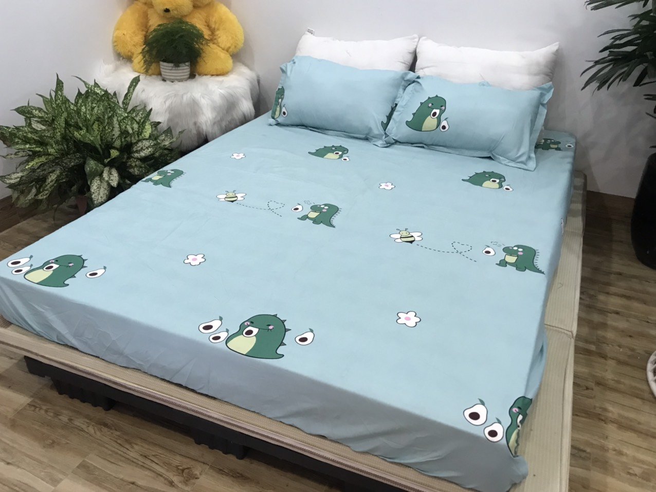 [Ga giường]Ga trải giường,Drap ga giường,ga bọc đệm vải cotton poly 1m2,1m4,1m5,1m6,1m8,2m2 mẫu khủng long bơ