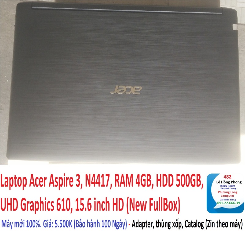 Laptop Acer Aspire 3, N4417, RAM 4GB, HDD 500GB, UHD Graphics 610, 15.6 inch HD (New FullBox)