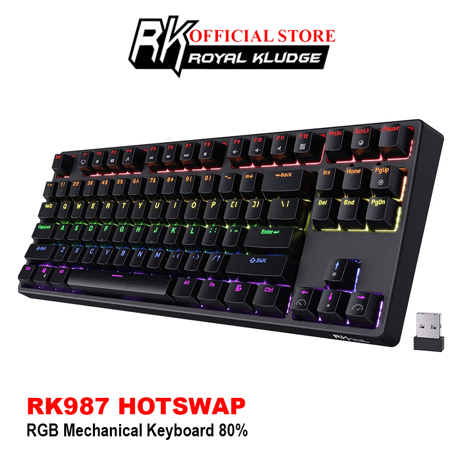 HOTSWAP RK87 RGB - Bàn phím cơ ROYAL KLUDGE RK987 RGB Sink87G RGB 80%, Bàn phím không dây Tenkeyless 2,4G Bluetooth 5.0 với phần mềm lập trình, 87 phím, Công tắc thay đổi nóng không cần giã hàn - HÃNG PHÂN PHỐI CHÍNH THỨC
