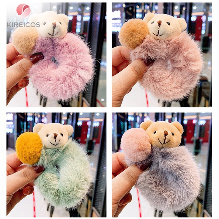 [HCM]Cột Tóc Lông Xù Cao Cấp Đính Gấu Siêu Cute - kireicos