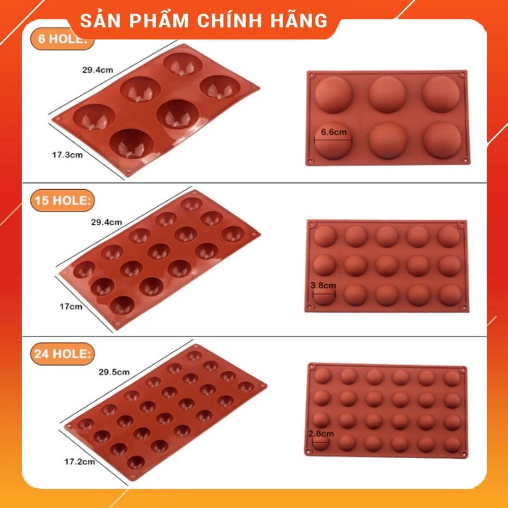 Khuôn Silicon Đổ Socola/Thạch/Đá/Kẹochipchip/Pudding Hình Tròn 15 Bán Cầu