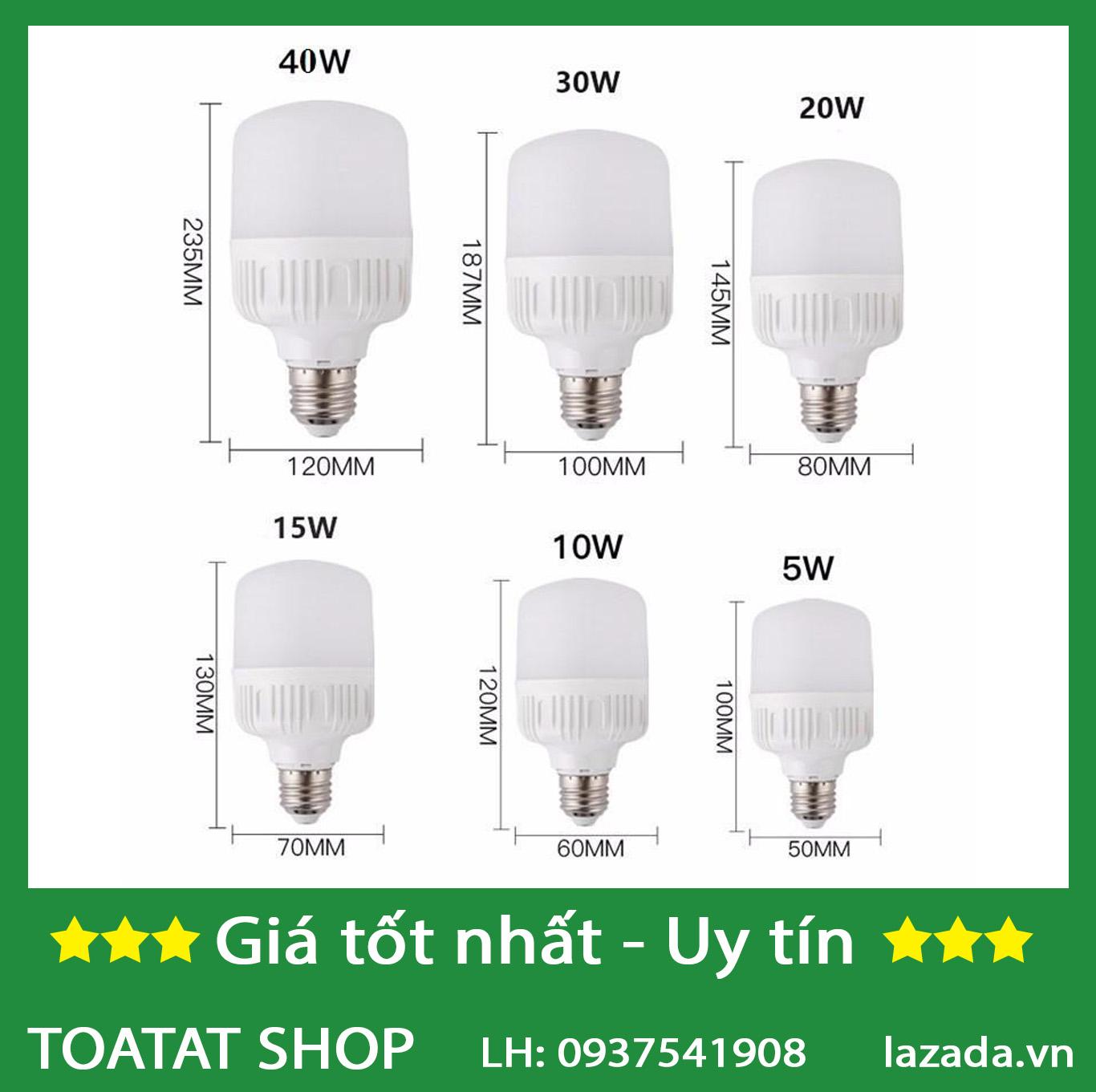 [Combo Sĩ] Bộ 20 Bóng đèn led trụ 10w ( Trắng/Vàng)