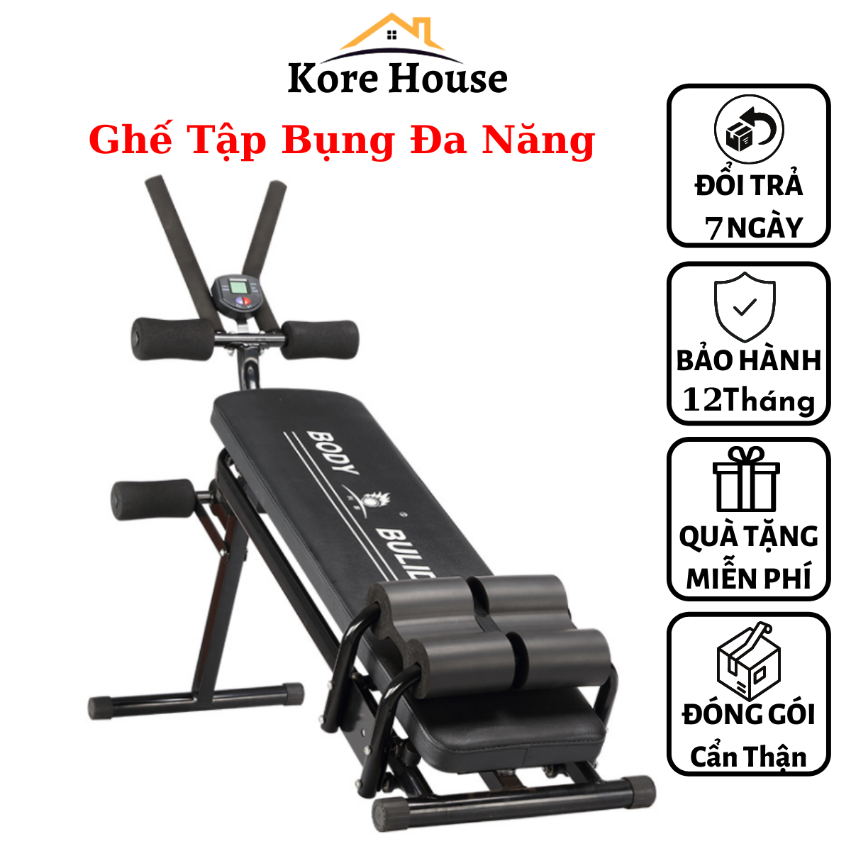 Ghế tập bụng đa năng thanh trượt giảm mỡ bụng, Ghế tập gym tập tạ có đồng hồ hiển thị, Máy tập thể dục