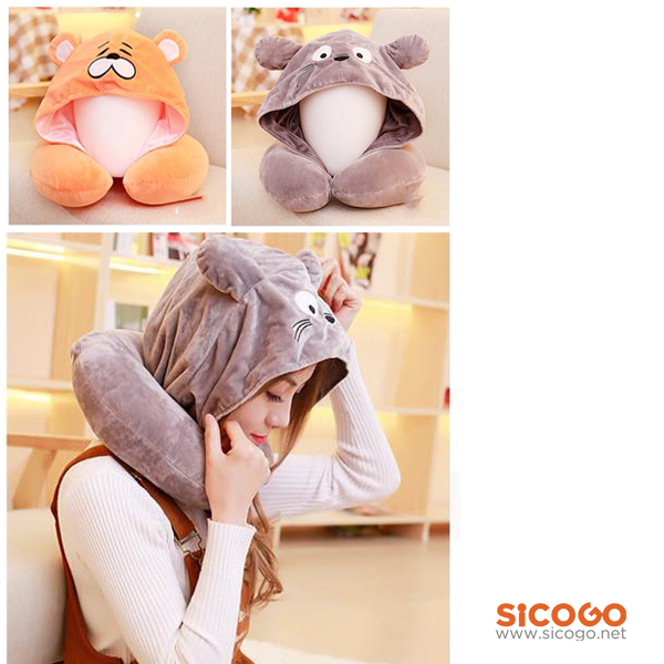 [HCM]Gối cổ có nón du lịch Sicogo (lông nhung)