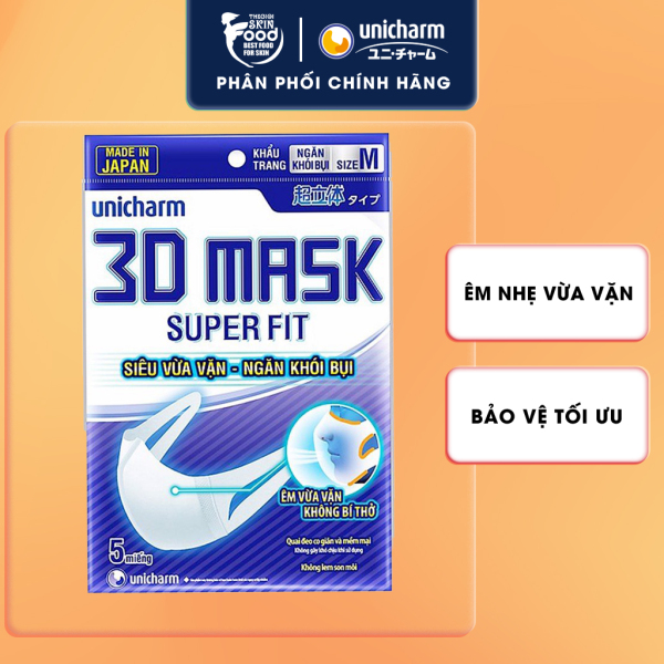 Khẩu trang siêu vừa vặn ngăn khói bụi vi khuẩn Nhật Bản Unicharm 3D Mask Super Fit