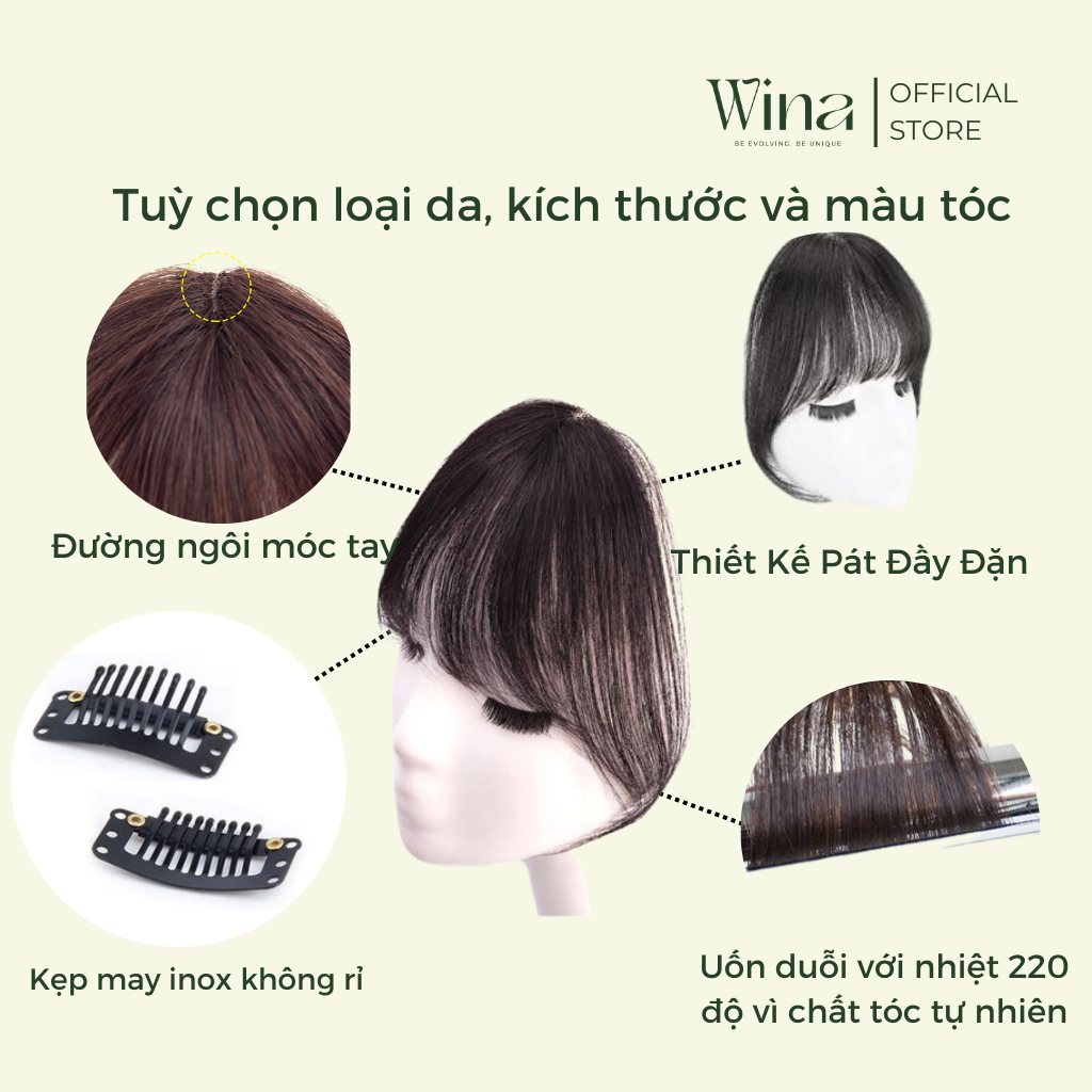 Tóc Mái Thưa Chẻ Ngôi Bằng Tóc Thật BW002 | WinaWigs