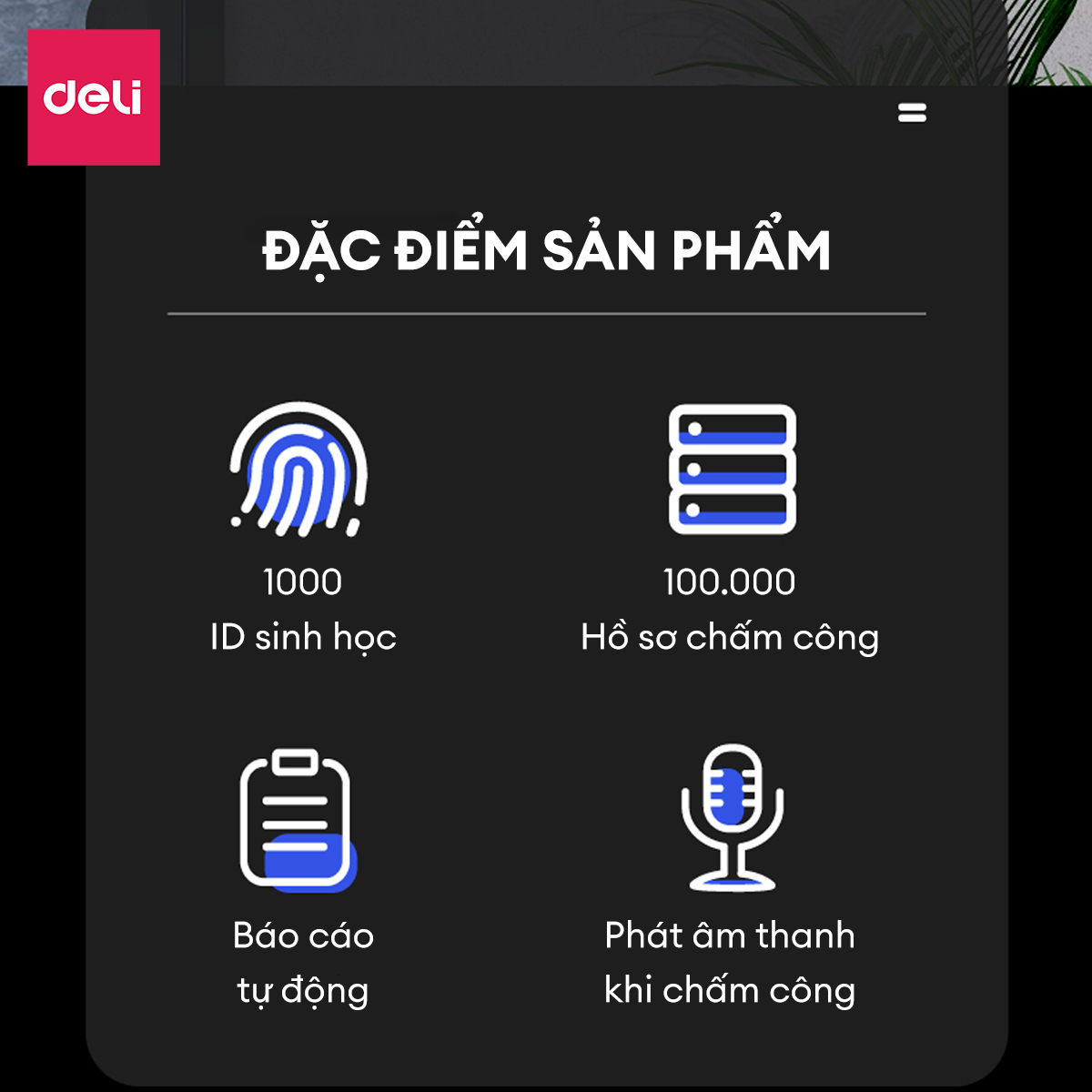 Deli fingerprint scanner attendance machine-fingerprint and mirror attendance machine, software settings, new Vietnamese model, 2.4 inch screen, USB interface, it is authentic warranty