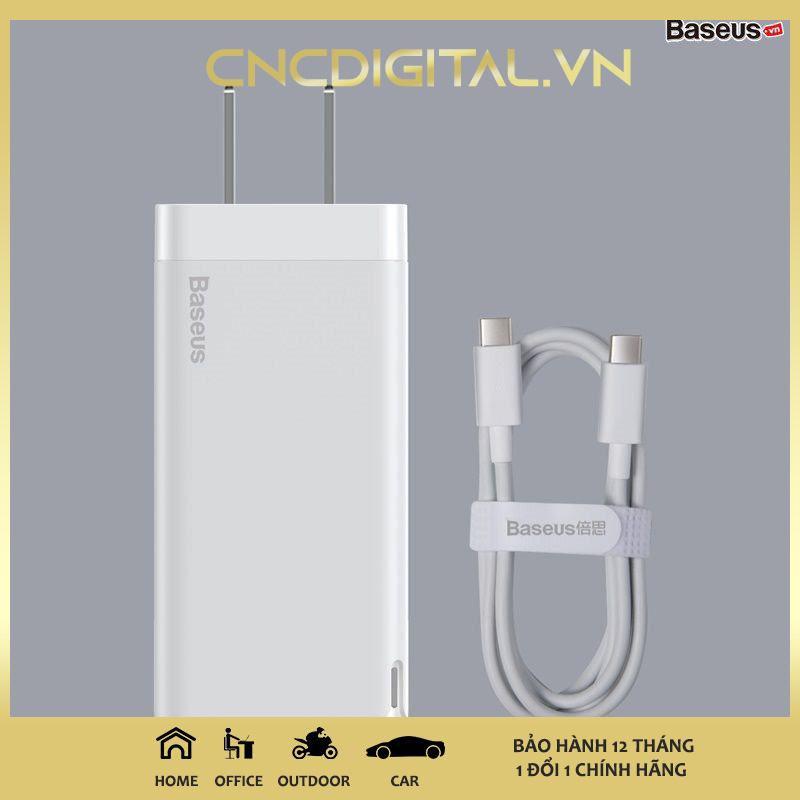 Củ sạc cực mạnh siêu nhanh 65W Baseus GaN2 Pro 1 cổng USB, 2 cổng Type-C Hỗ trợ QC 4.0, QC 3.0, PD 3.0 kèm dây Type C 100W cho điện thoại iPhone 11 12 13 Pro, MacBook Pro, Samsung, Xiaomi, Huawei - Hàng Chính Hãng
