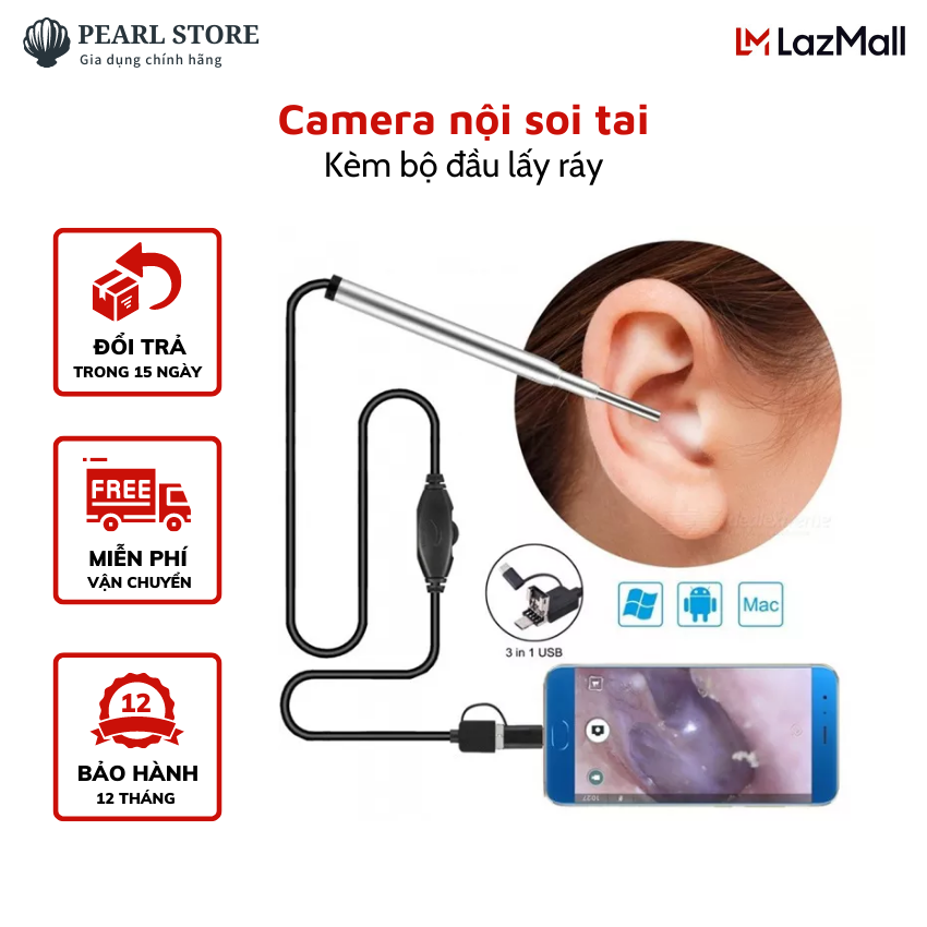 Camera nôi soi tai, Nội Soi Kiểm Tra Nội Soi USB Camera Nội Soi Lấy Ráy Tai - Camera Nội Soi Tai Siêu Nét Đi Tặng Bộ Đầu Lấy Ráy Tai Cao Cấp, Sử Dụng Chuyên Nghiệp, An Toàn Với Thiết Kế Thông Minh, Tiết Kiệm Tối Đa