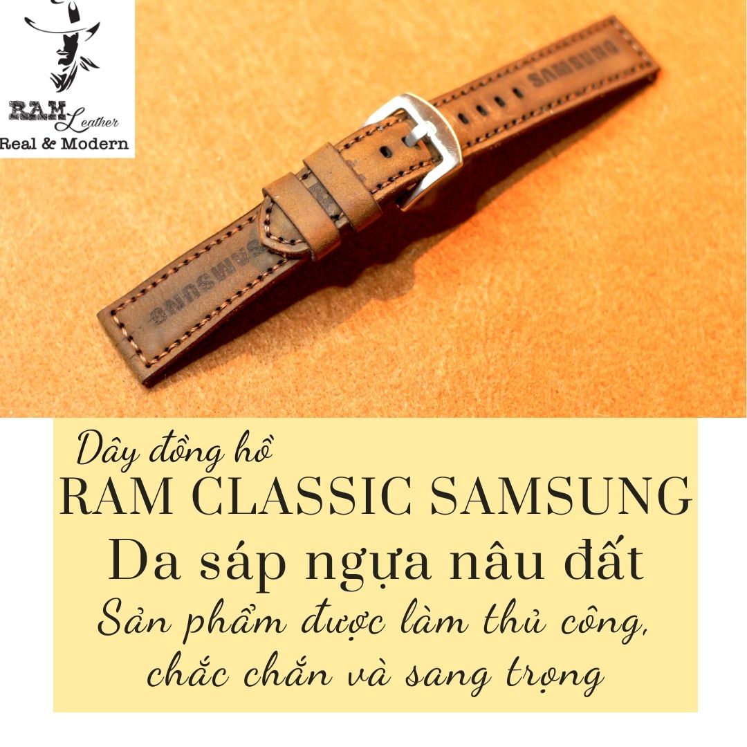 Dây đồng hồ siêu bền samsung da bò nâu đất - chính hãng ram leather