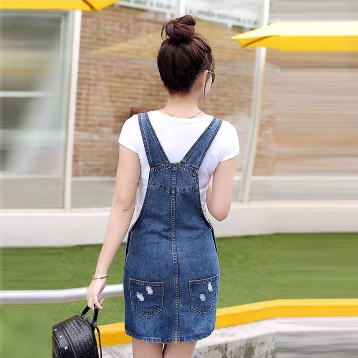 Đầm Yếm Jean Lụa Nữ Wash Cào Đáng Yêu