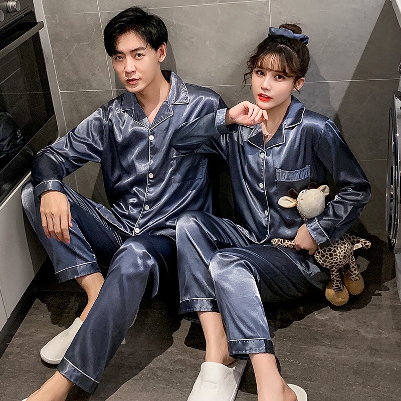 Đồ bộ pijama nam nữ màu trơn - Đồ ngủ mặc nhà chất lụa phi bóng