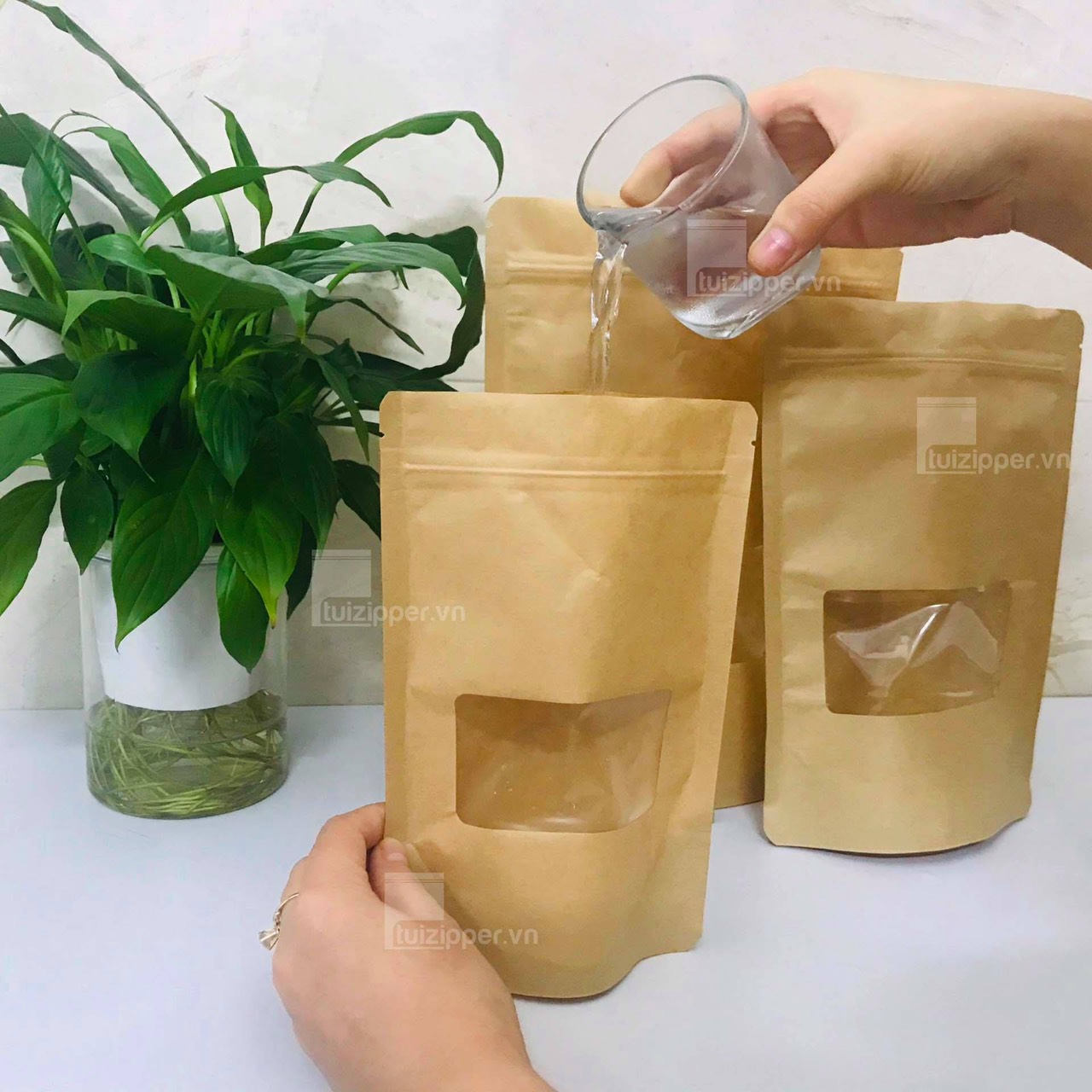 1KG TÚI ZIPPER GIẤY KRAFT CÓ CỬA SỔ