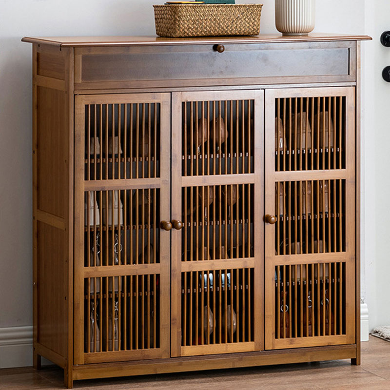 Tủ giày 3 cánh nhiều ngăn gỗ tre Vintage 1m x 99cm - Kệ để giày dép, Tủ giày thông minh nhiều ngăn decor phòng khách đẹp