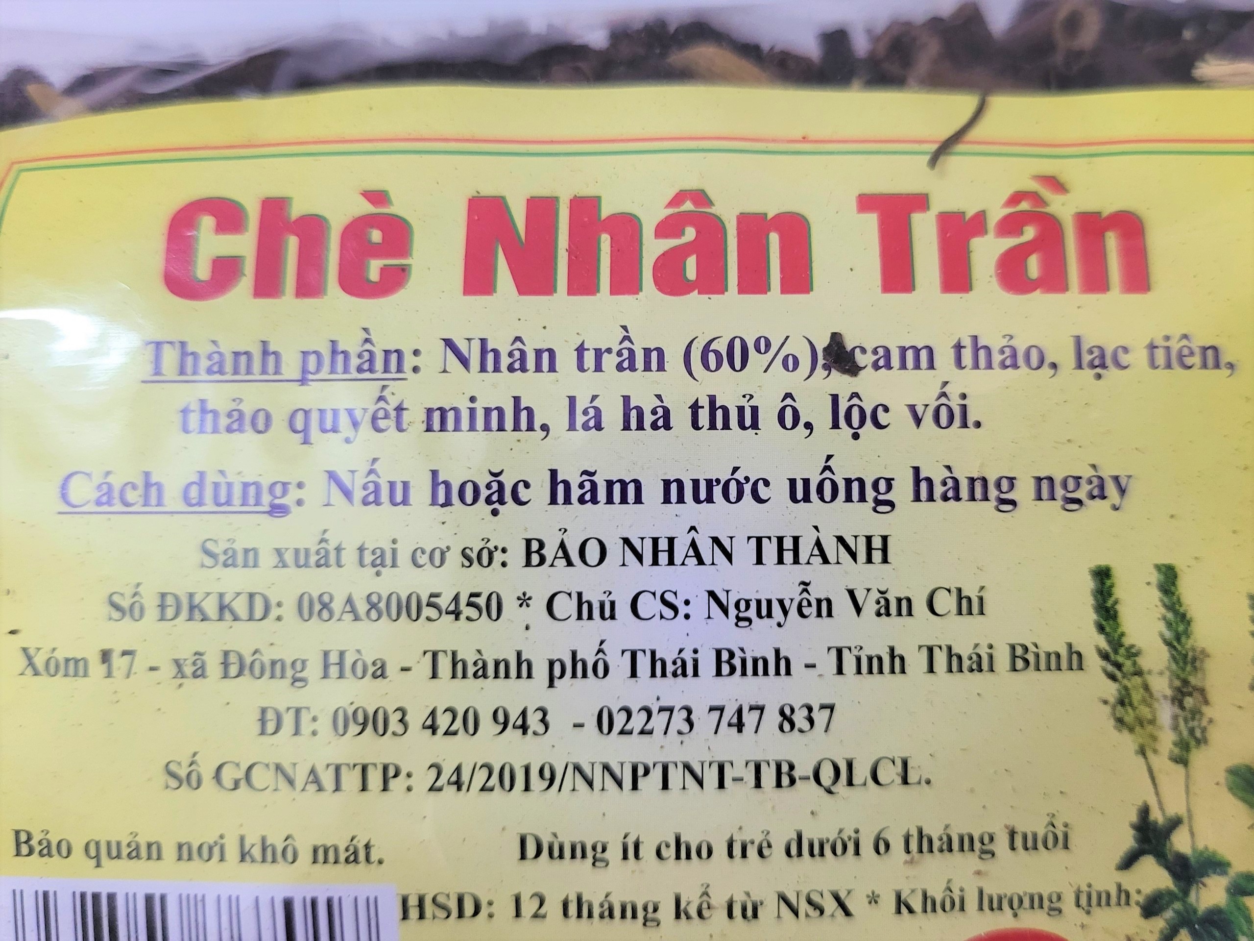[Gói 100g] CHÈ NHÂN TRẦN (Trà lá) [VN] BẢO NHÂN THÀNH