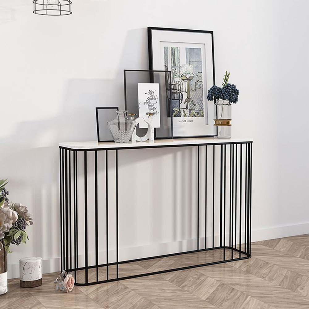 Bàn console trang trí phòng khách hiện đại IBIE AK013 khung sắt sơn tĩnh điện, mặt đá vân mây, tùy chọn màu sắc, chất lượng xuất khẩu