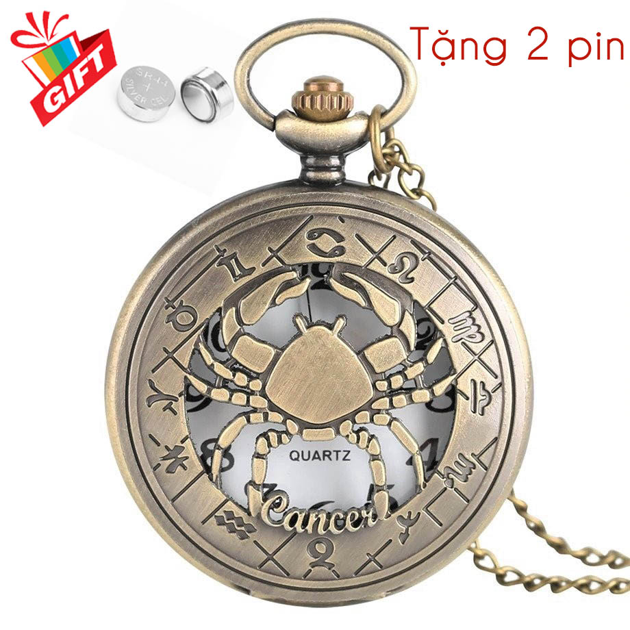 Đồng Hồ Pin Quả Quýt Bỏ Túi Cổ Điển Retro Tháng Sinh 12 Cung Hoàng Đạo Tặng Kèm 2 Pin