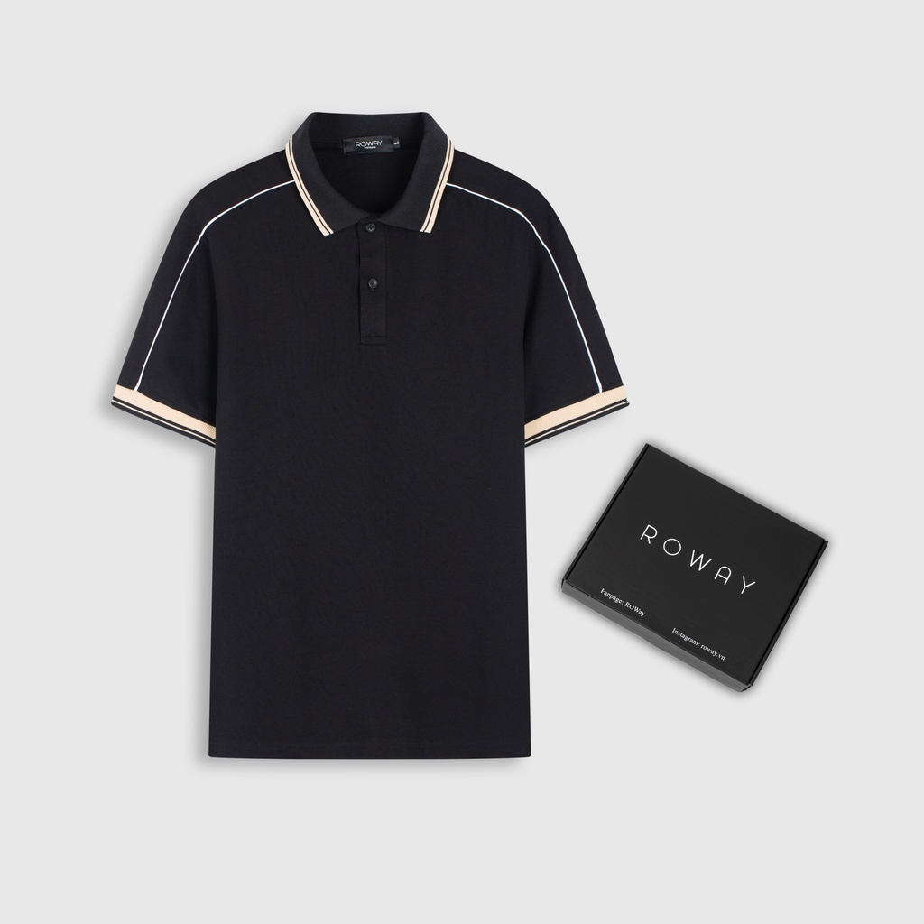 Áo Polo nam ROWAY cotton thoáng mát, thấm hút, không nhăn form regular, polo cổ sọc be