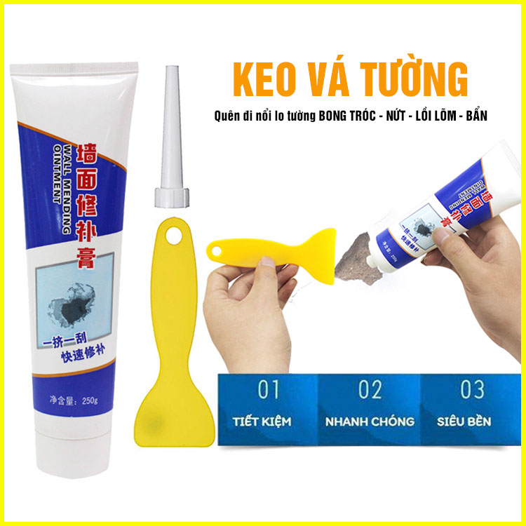 (Có Video) Keo Vá Tường Chống Thấm STS 250gr - Trám Trét Vết Nứt Khe Hở Tường - Chống Mốc Ẩm Làm Sạch Tường