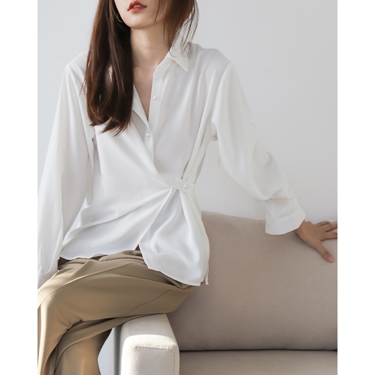 Áo sơ mi nữ cổ đức cài cúc vạt chéo Everlyn Harriet