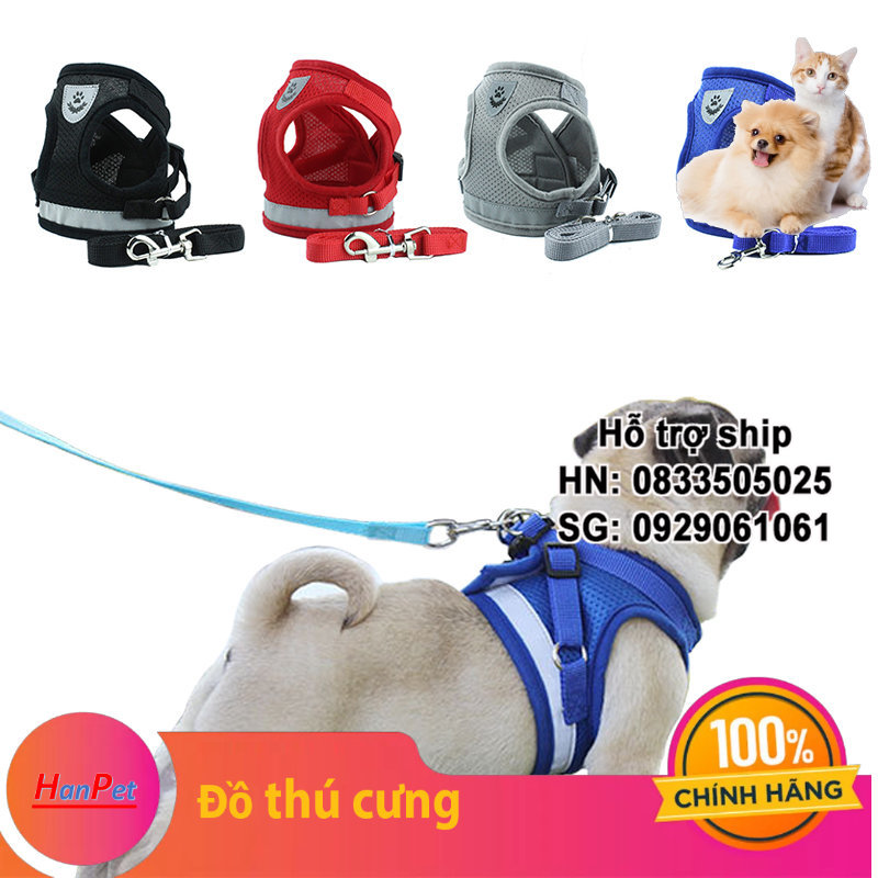 Hanpet - Bộ dây dắt chó kèm đai áo ngực (2 loại) có điều chỉnh kích thước dạng áo vest cho thú cưng
