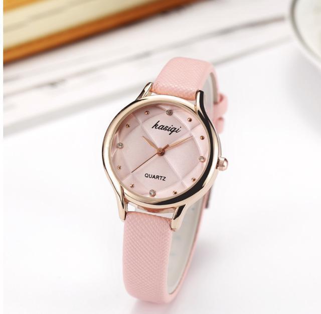Đồng hồ nữ thời trang dây da cao cấp Kasiqi DHR180 mặt đính đá hạt kim cương sang trọng, nổi bật