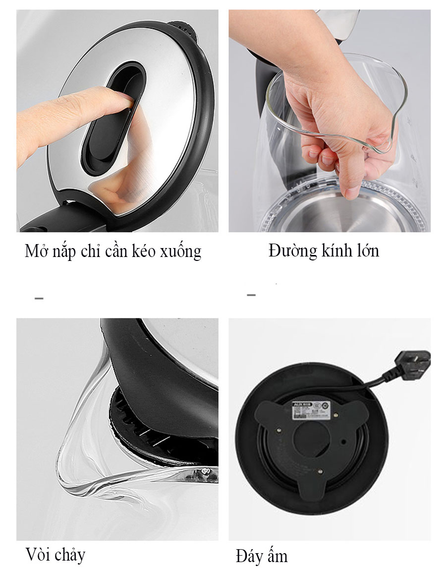 Bình Đun Nước Siêu Tốc - Ấm Đun Nước Siêu Tốc Thủy Tinh - Ấm Siêu Tốc - Bình Đun Siêu Tốc - Bình Siêu Tốc - Dung Tích 1.8L - Hàng Cao Cấp - Chất Liệu 100% Inox Độ Bền Cực Cao - Bảo Hành Toàn Quốc 12 Tháng.