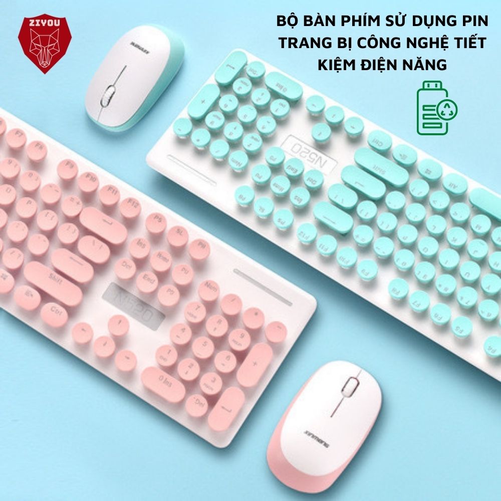 Bộ Bàn Phím Và Chuột Không Dây Màu Hồng Siêu Xinh N520, Phím Gõ ÊM, Kết Nối USB 2.4GHz Siêu Nhanh, Dùng Chip Tiết Kiệm Pin, Thiết Kế Mỏng Nhẹ Dễ Dàng Di Chuyển, Dùng Cho Máy Tính, Laptop, Tivi - ZIYOU