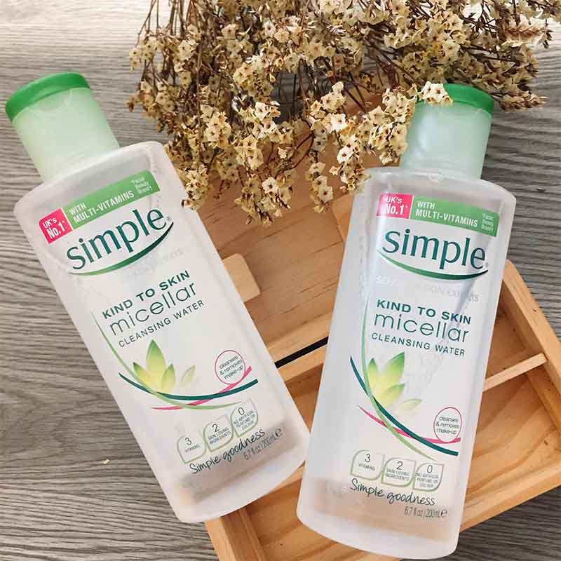 [ MỚI] Nước tẩy trang Simple Kind To Skin Cleansing Micellar Water 200ml sạch sâu bão vệ da không gây kích ứng da