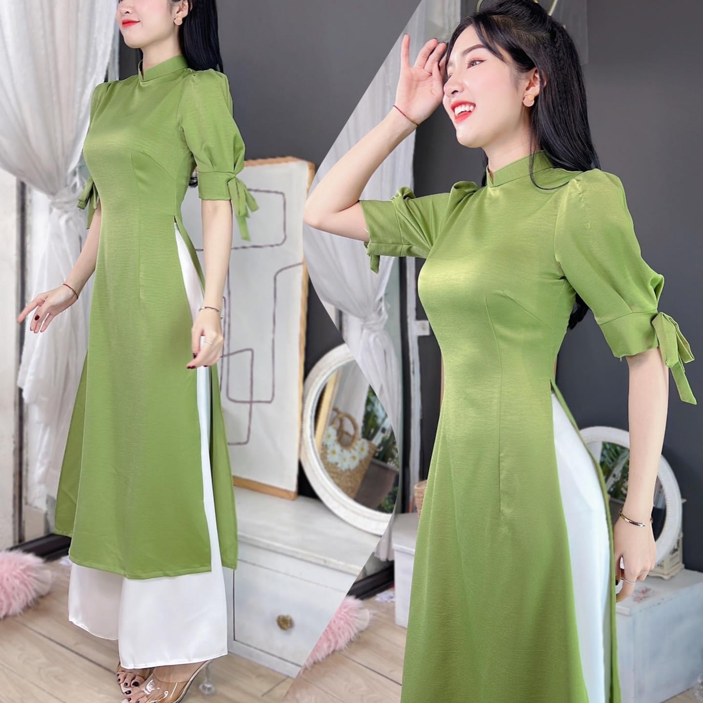Áo dài lụa tay phồng tay cột nơ màu mới năm nay