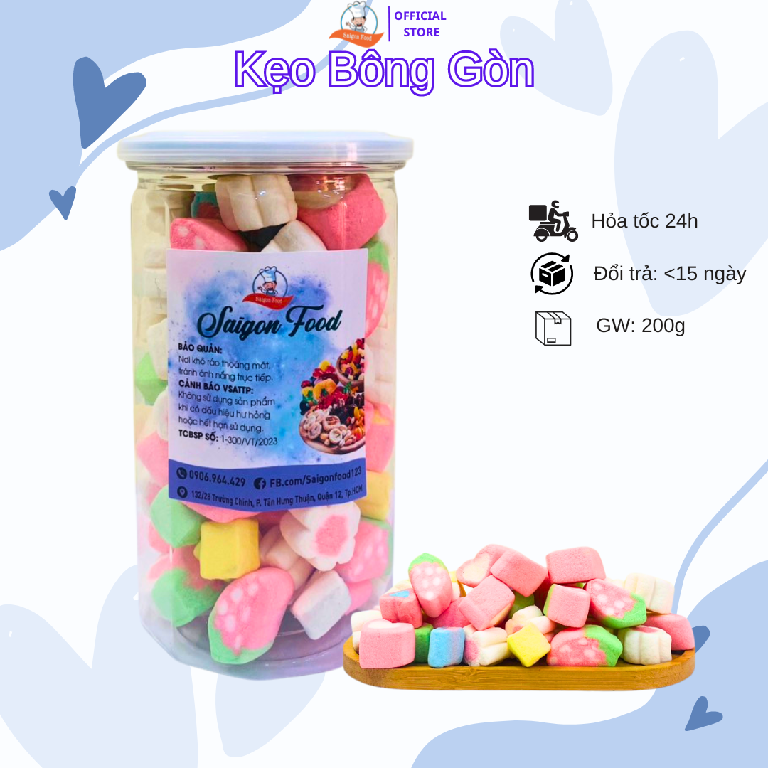 200g Kẹo bông gòn xốp mịn, xốp dẻo marshmallow