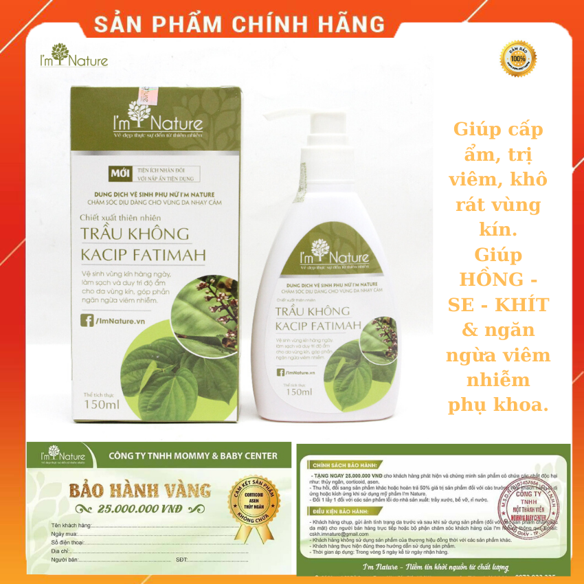 [Chính Hãng] Dung Dịch Vệ Sinh Phụ Nữ Trầu Không I’m Nature 150ml - Nước Rửa Phụ Khoa, Kháng Viêm, Khử Mùi, Se Khít Vùng Kín, Làm Hồng, Sữa Tắm Dưỡng Ẩm - Lá Trầu Không, Thơm Mát Dài lâu - Dung dich ve sinh phu nu - I’m Nature.