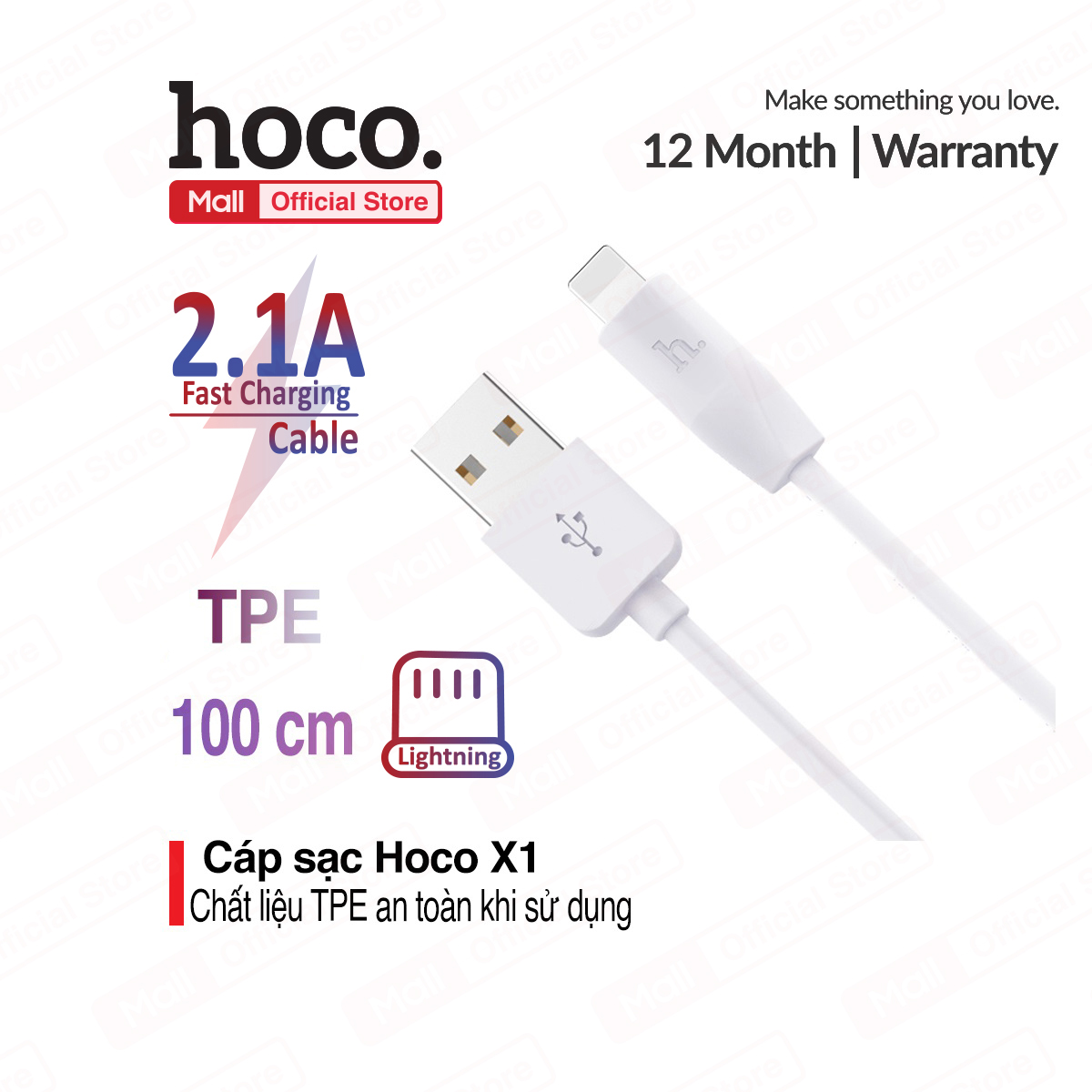 Cáp sạc Hoco X1 Lightning hỗ trợ các thiết bị iphone/ipad dài 1m