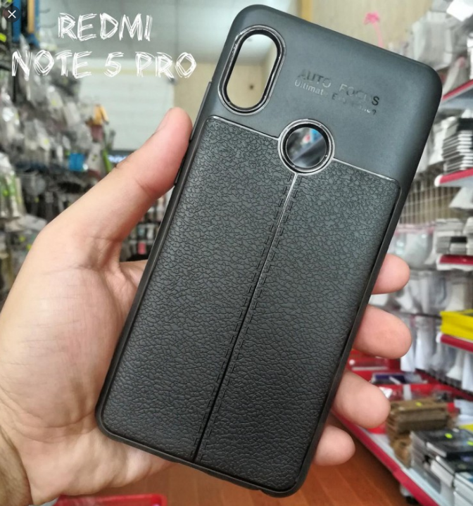 Ốp Lưng Xiaomi Redmi Note 5 Pro Dẻo Giả Da Đen hiệu autofocus
