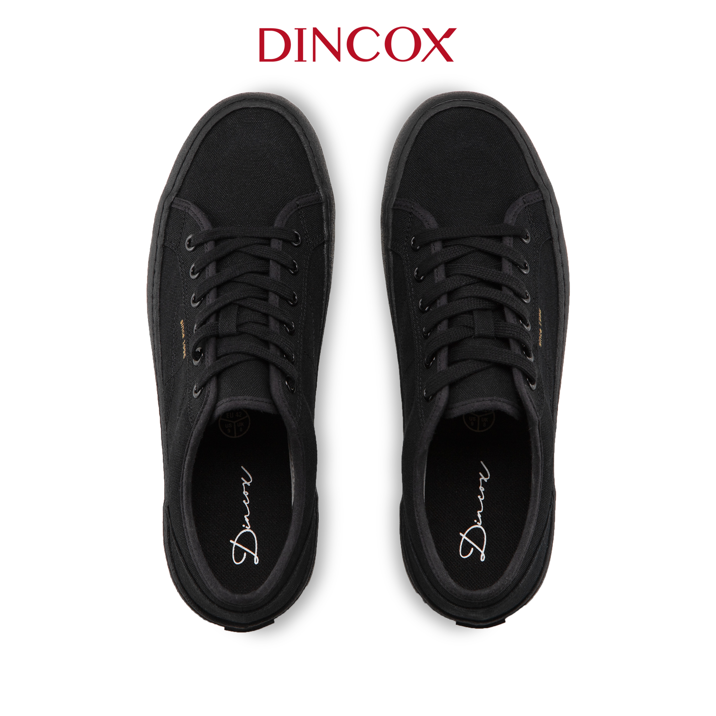 Giày Sneaker Vải Canvas Nam Nữ E18 Black Dincox Sang Trọng